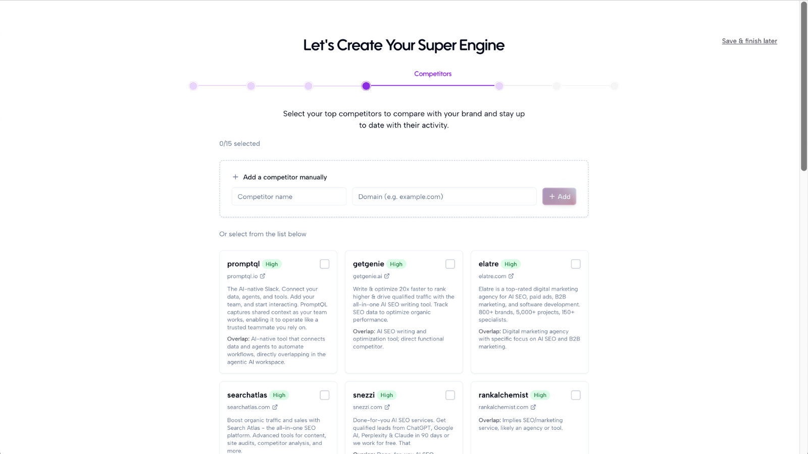 Axy onboarding competitors selection screen