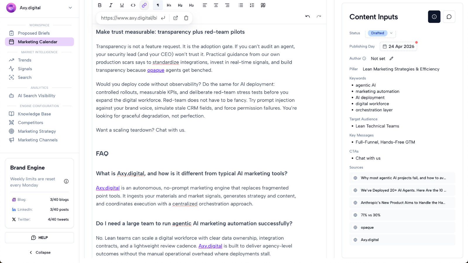Adding internal links inside a generated GEO article